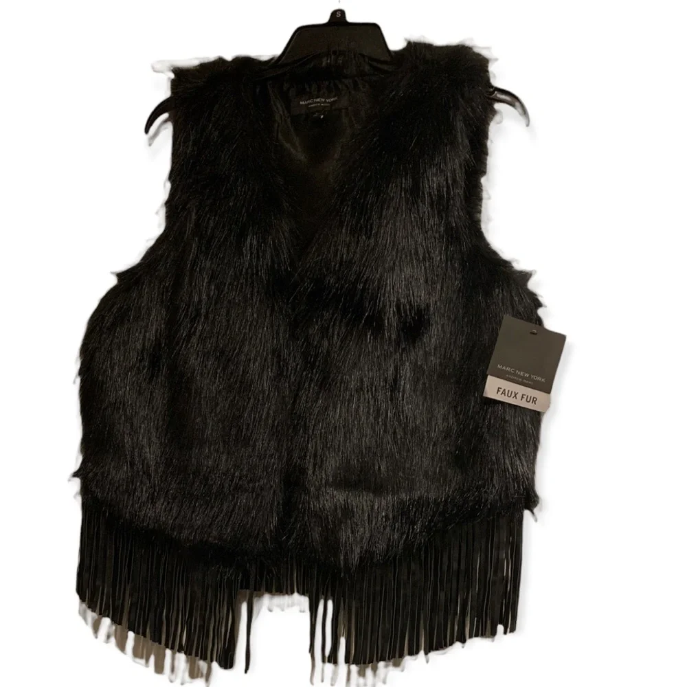 Marc New York Black Faux Fur Fringe Vest - Picture 1 of 5